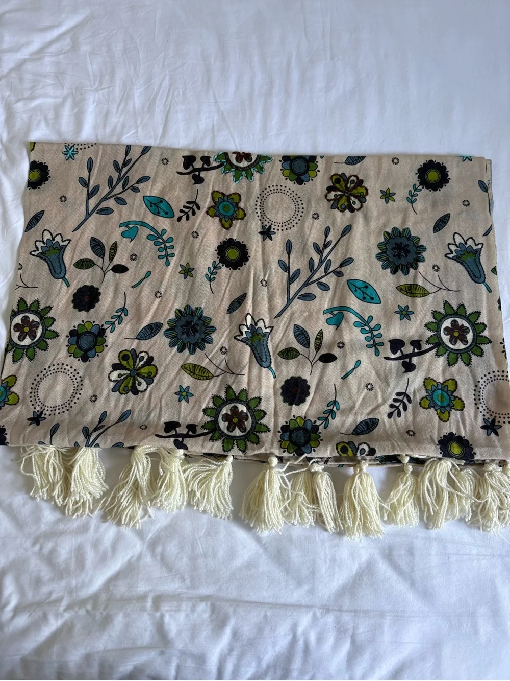 Altea Floral Scarf in Cream, Teal, Navy, Olive %100 Wool
